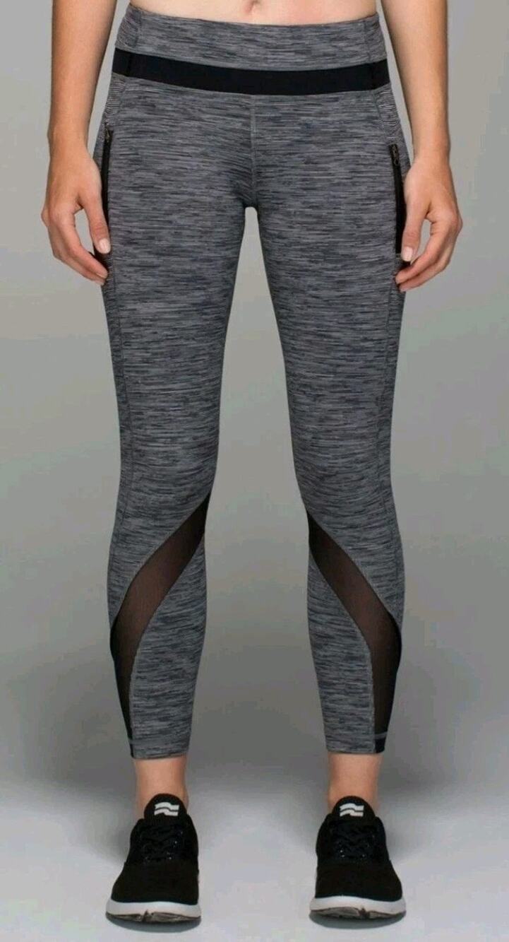 Lululemon Inspire Tight II Mesh Athletic Leggings Solid Heathered Gray Size 8